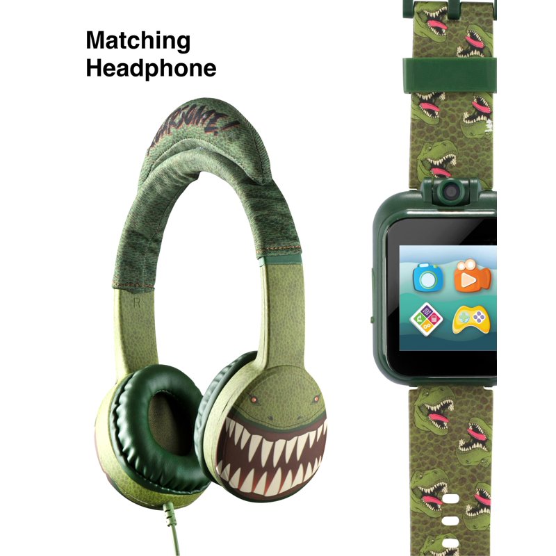 Kids Headphones and Smartwatch Set - Green Rex Roarsome Print