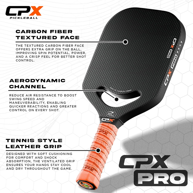 Pro Carbon Fiber Pickleball Paddle - 19mm Honeycomb Core, Edgeless, USA Designed