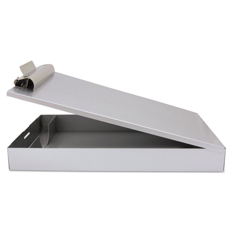 Aluminum Storage Clipboard with Locking Latch and Card Holder - Silver