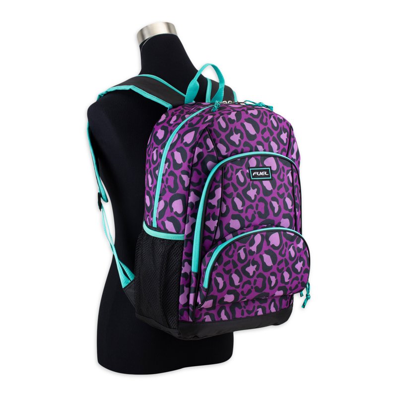 Unisex Triple Pocket Backpack with Leopard Print - Casual School & Travel Bag