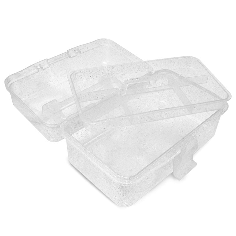 Small Craft Storage Case with Lift Out Tray - Clear Glitter Organizer