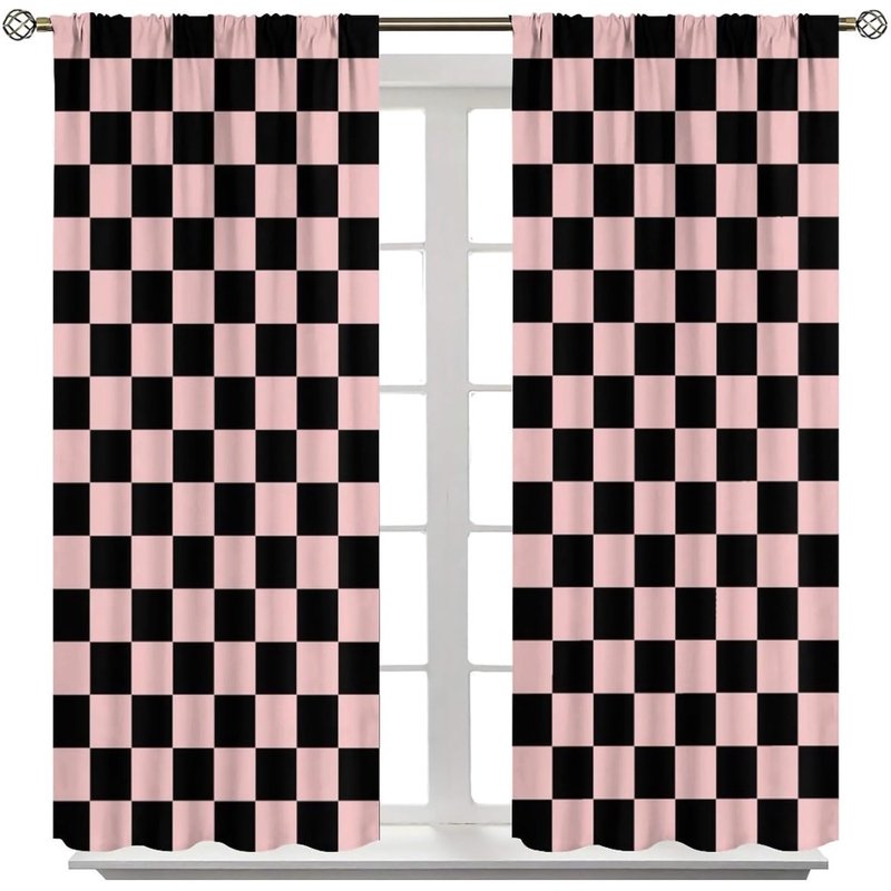 Vintage Plaid Curtain Set with Thermal Insulation for Living Room and Bedroom