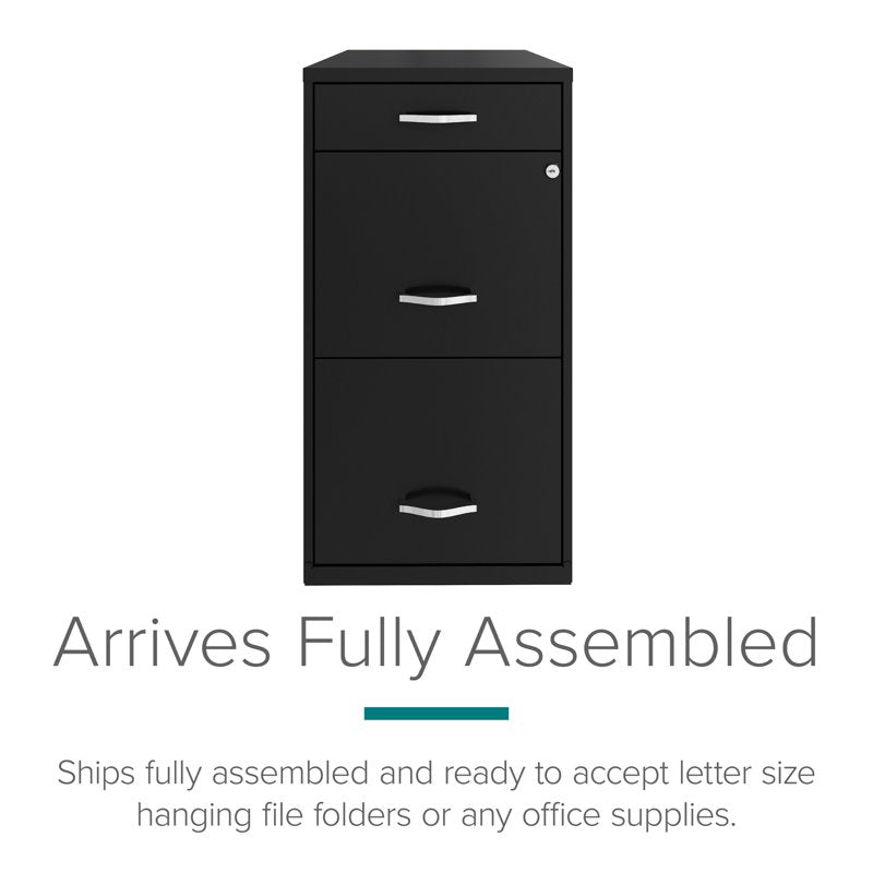 3-Drawer Vertical File Cabinet with Lock - Steel Office Storage, Black
