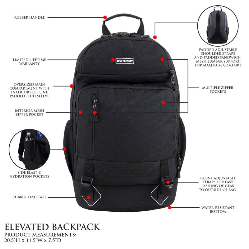 Unisex Elevated Backpack with Multiple Compartments and Water-Resistant Bottom