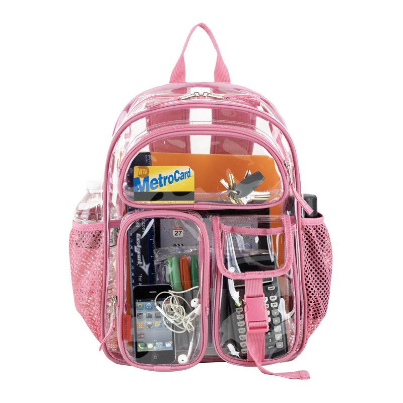 Unisex 16-Inch Clear Cargo Backpack with Multiple Pockets & Water Bottle Sleeves