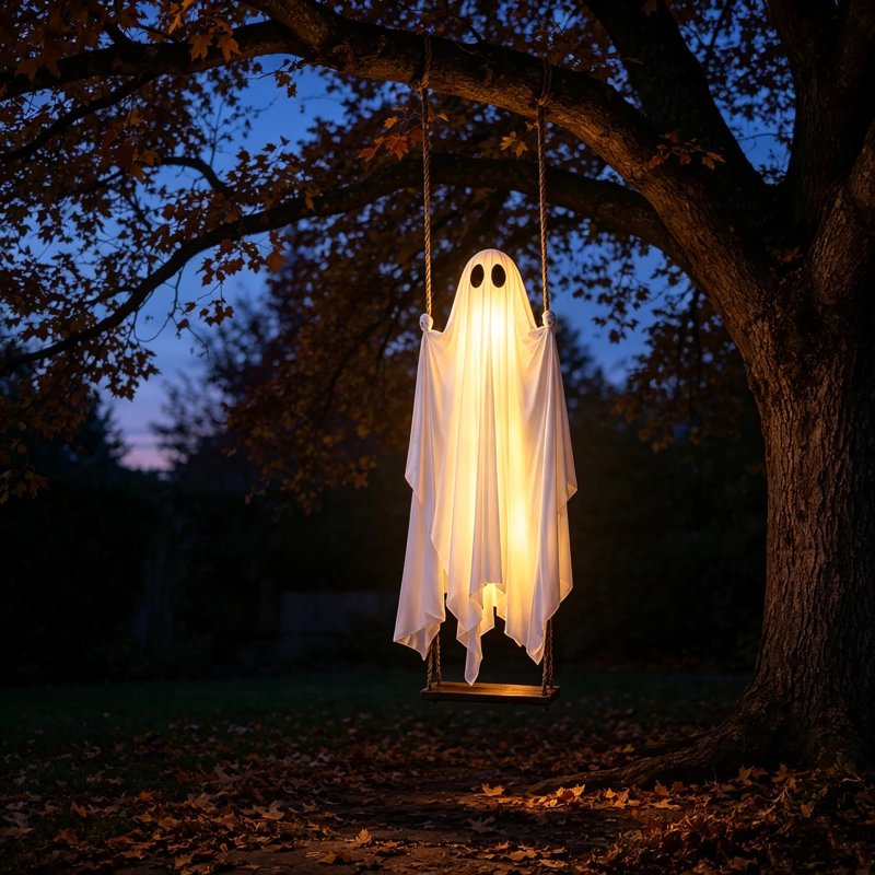 Light-Up Ghost Halloween Decorations Outdoor - 6.5 FT Spooky Swing Ghosts