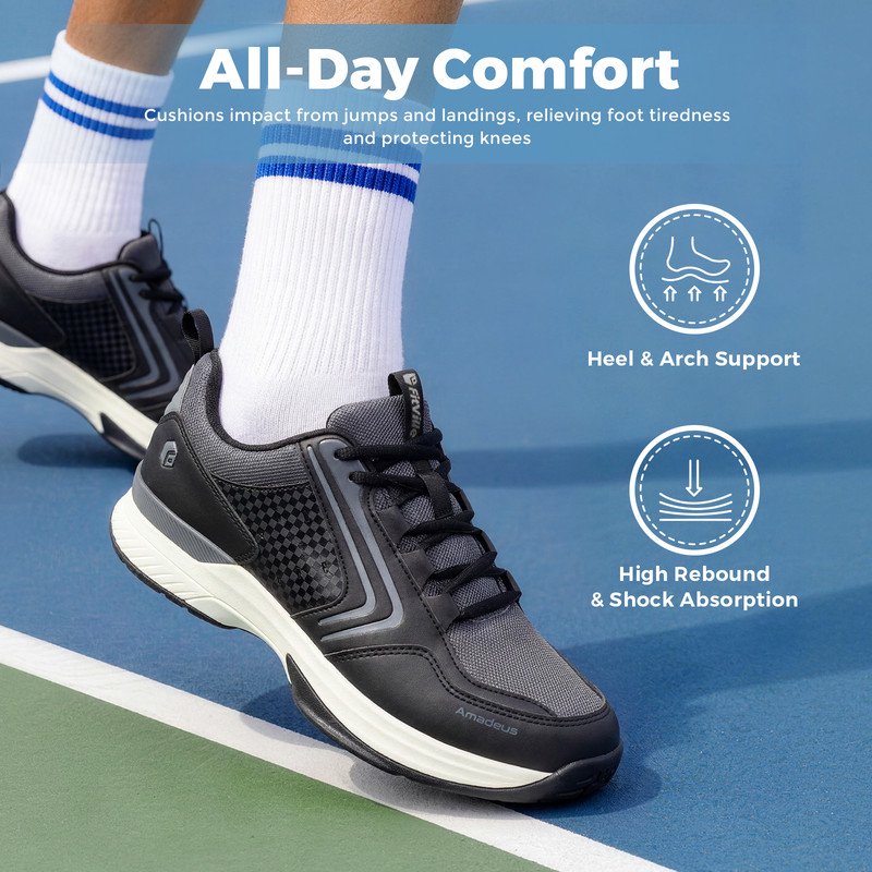Men's Athletic Tennis & Pickleball Shoes Wide Toe & Arch Support Indoor Outdoor