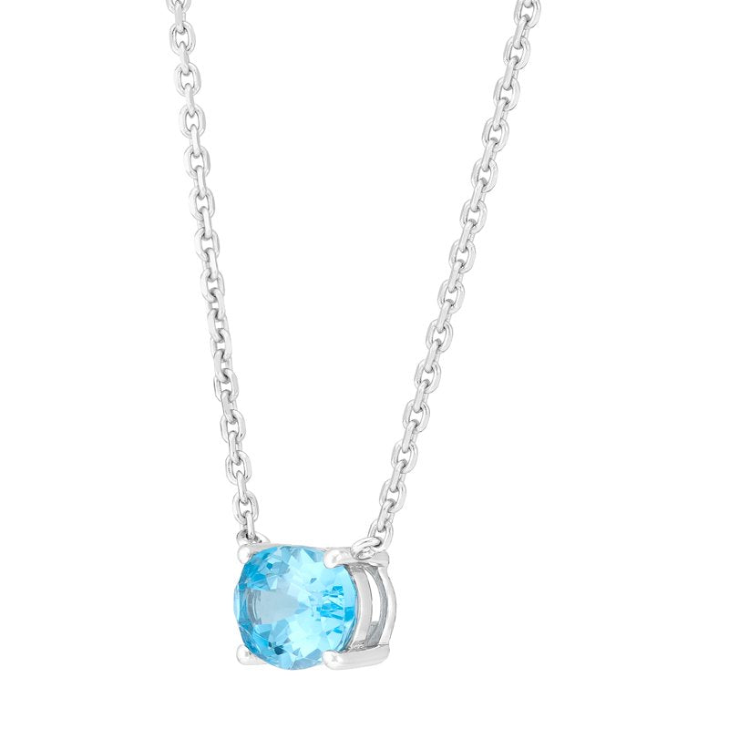 Sterling Silver Blue Topaz Necklace 8x6mm Oval Pendant Adjustable Chain