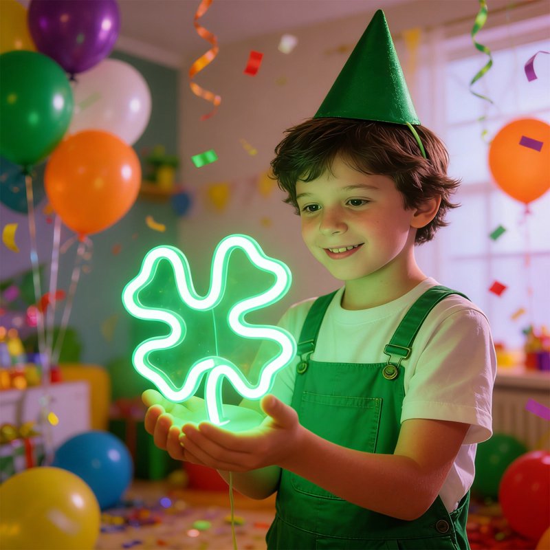 St. Patrick's Day Four-Leaf Clover Window Light with Suction Cups - Battery & USB Powered Decor