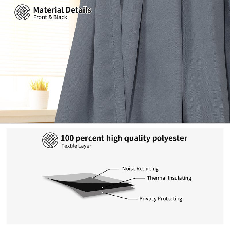 Dark Gray Solid Window Curtain Panel - Blackout Room Darkening 54x72 Inches