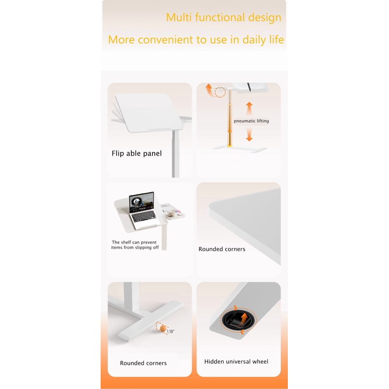Overbed Table, Height Adjustable with Tilting Laptop Stand, White – Mobile Desk for Bed, Sofa & Dining (Variation: White)