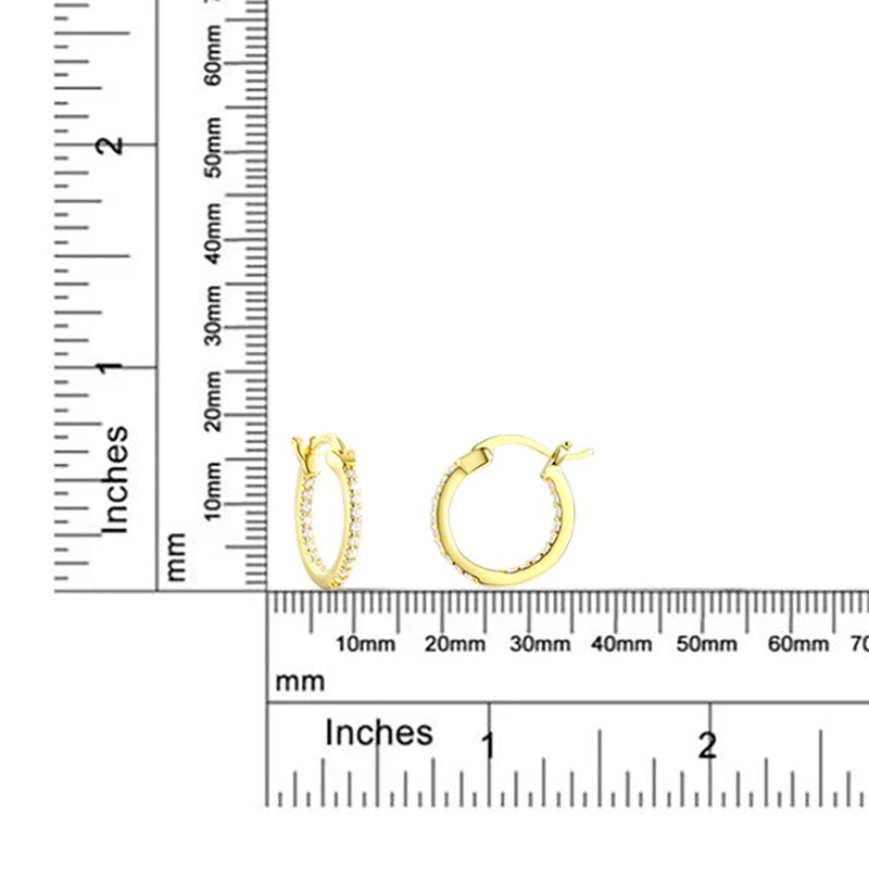 Simulated Diamond Hoop Earrings Set - Sterling Silver & Gold Plated, 15mm