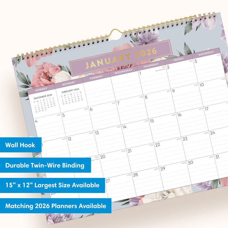 2026 Monthly Wall Calendar - Durable 15x12 Inch Schedule for Home Office Classroom