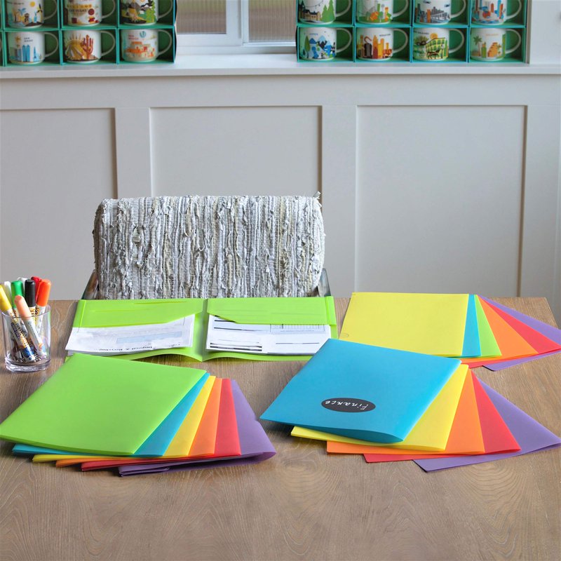 Heavy Duty Plastic Pocket Folders - 6 Pack Rainbow Colors, Reinforced Edges