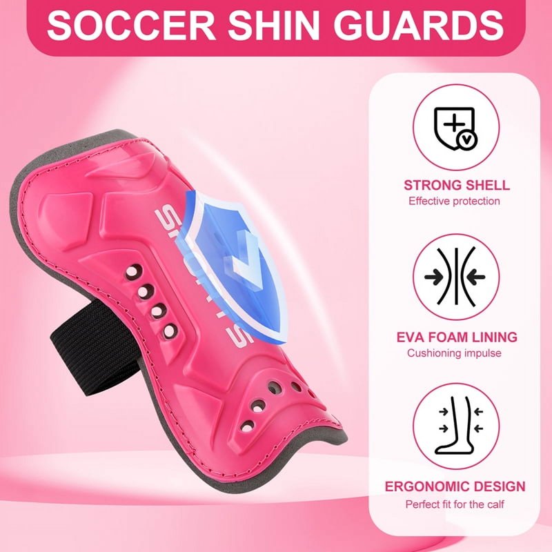 Shin Guards for Kids – 2 Pairs Soccer Protective Gear with Socks, Pink & Rose Variation