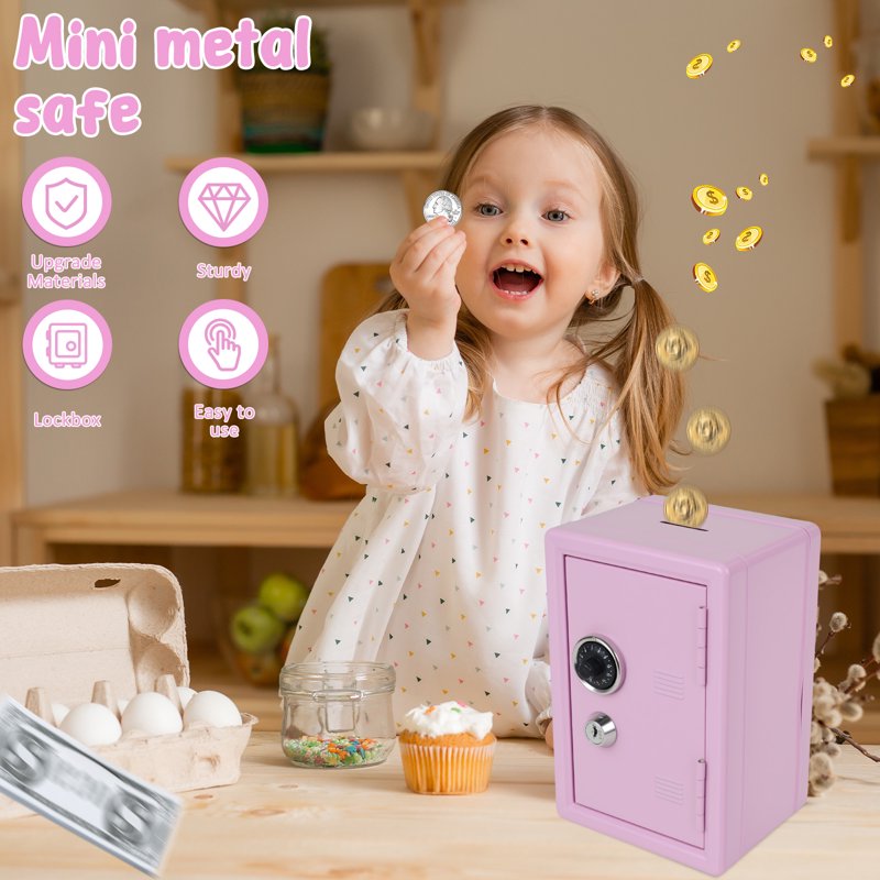 Mini Metal Kids Safe Box with Lock and Keys for Home Storage & Saving