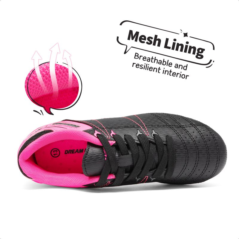 Burudani Kids Soccer Shoes Outdoor Cleats Black Fuchsia Light Grey Size 4