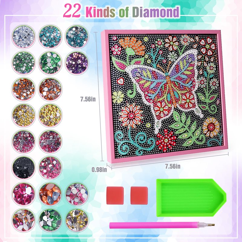 Kids DIY Diamond Art Craft Kit with Wooden Frame - Multiple Sizes & Designs