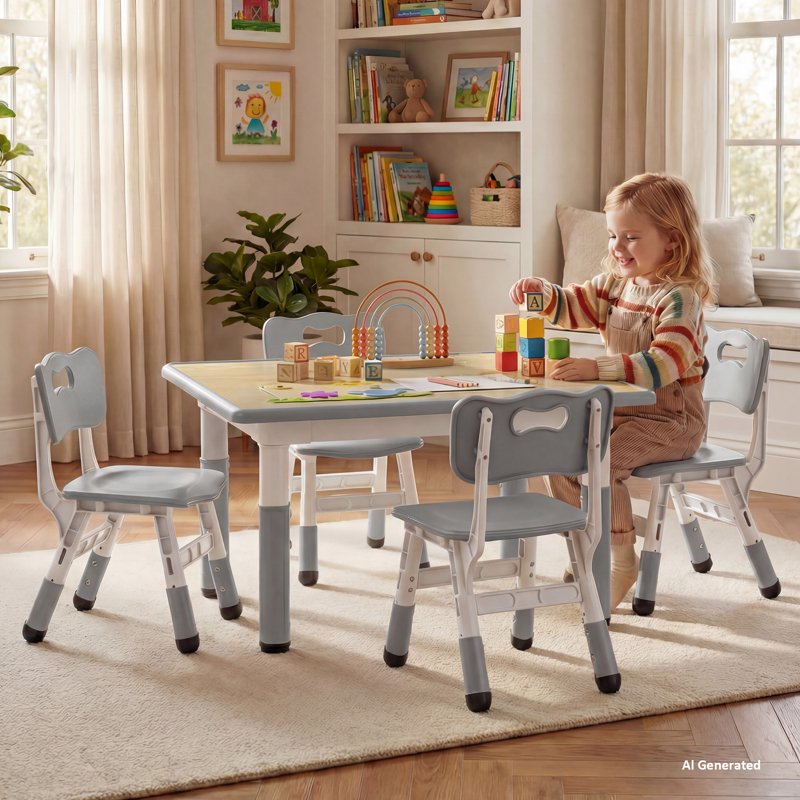 Kids Adjustable Height Table and Chair Set for Play & Learning - Spacious, Stable, Easy Assembly