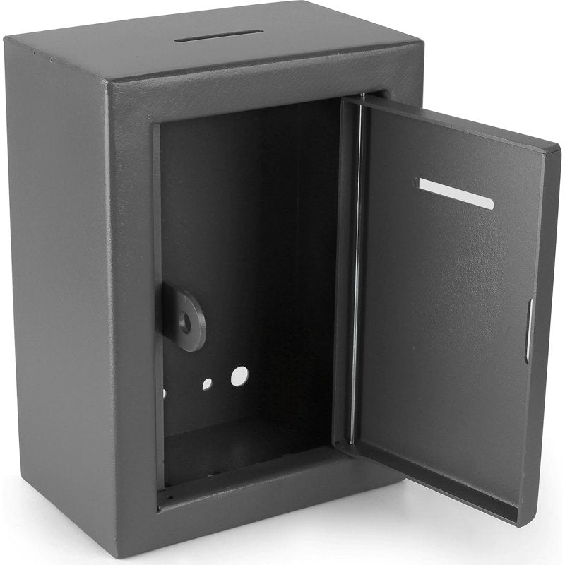 Metal Donation Box Secure Wall Mount with Front & Top Slot - Heavy-Duty Steel Collection Box 8.5x6.5x4 Inches