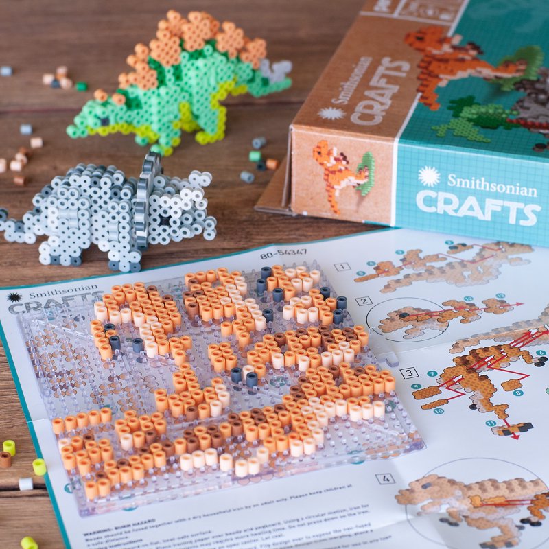 Dinosaurs Fused Bead Craft Kit for Kids - 3D Tyrannosaurus, Stegosaurus, Triceratops, 2000+ Beads