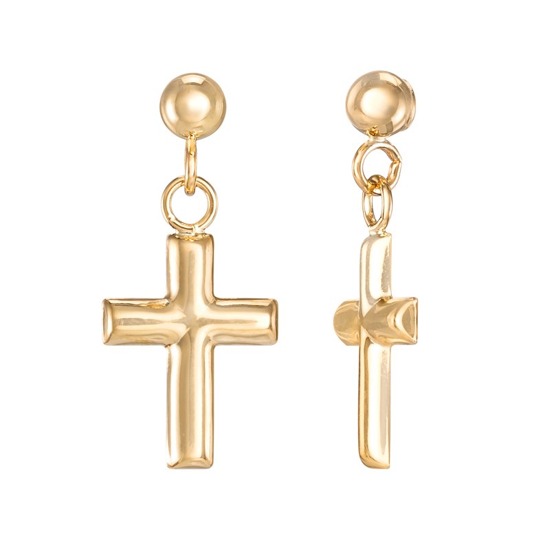 Girls Tween 14K Yellow Gold Cross Stud Earrings - Religious Jewelry