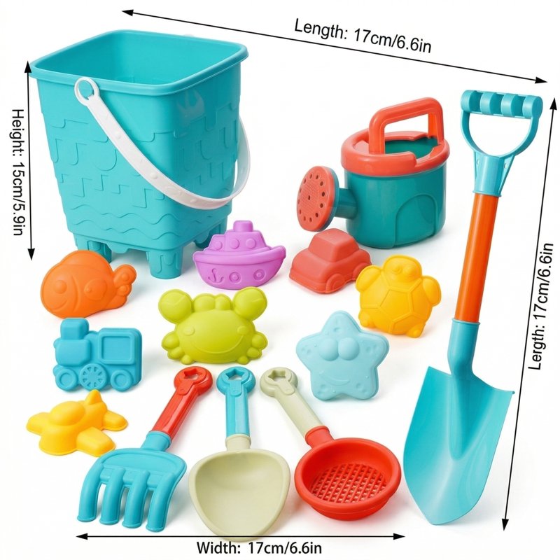 Kids Beach Toys Set - 14-Piece Sandcastle Building & Water Play Kit