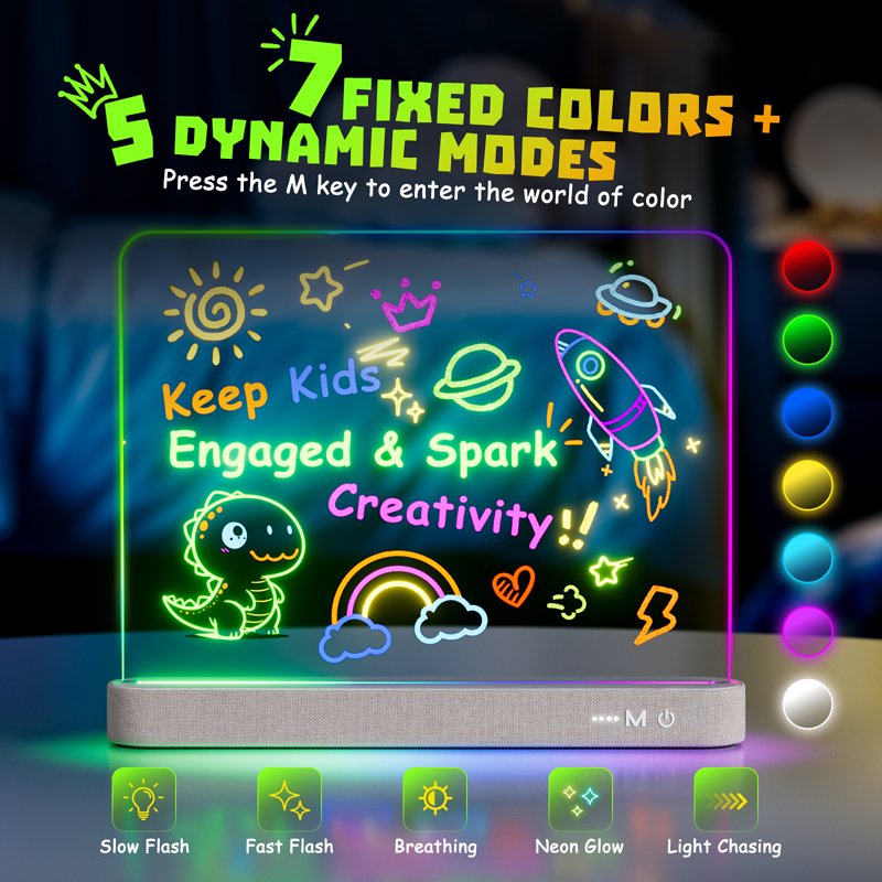 Rechargeable LED Drawing Board for Kids 16-Inch with Light Effects & Detachable Acrylic