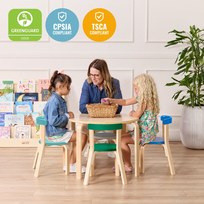 Kids Bentwood Table and Chair Set - 5-Piece Child Furniture for Playroom or Classroom