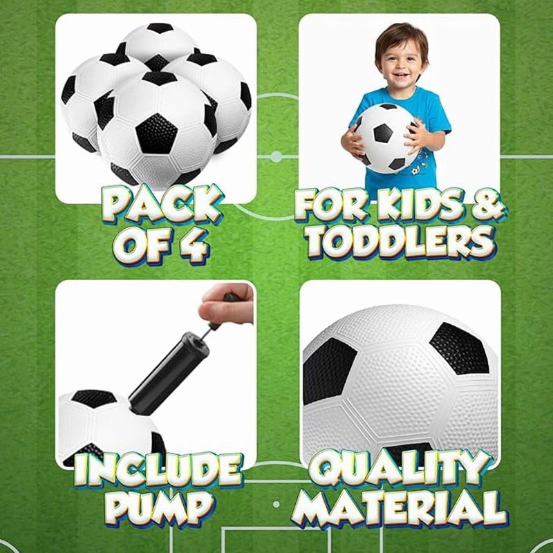 Size 3 Youth Soccer Balls 4 Pack with Hand Pump – Indoor/Outdoor Beginner Soccer Set