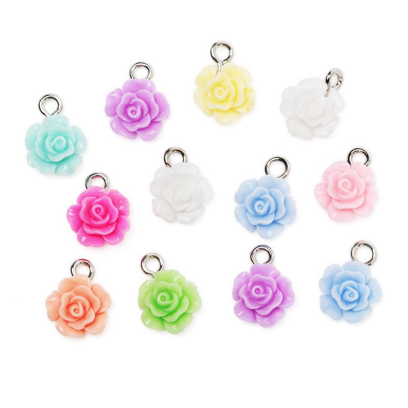 DIY Acrylic Rosette Charms with Silver Jump Rings for Jewelry Making - 2 Pack