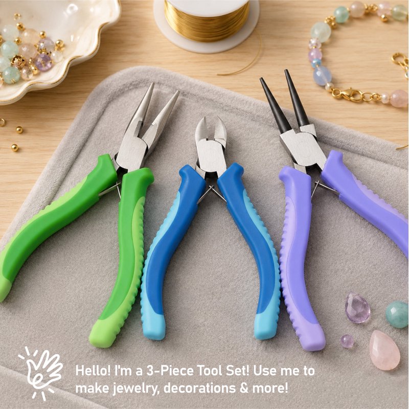 Jewelry Pliers Set - Round Nose Needle Nose & Side Cutter Tools for Jewelry Making