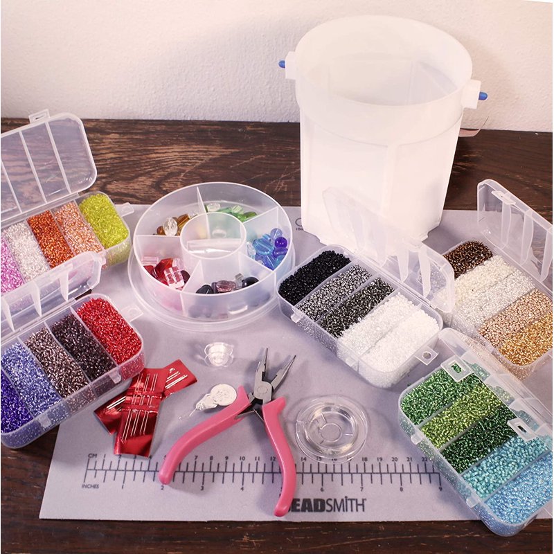 Jewelry Making Bead Set with Storage Caddy - 1000+ Gram Seed Beads & Accessories