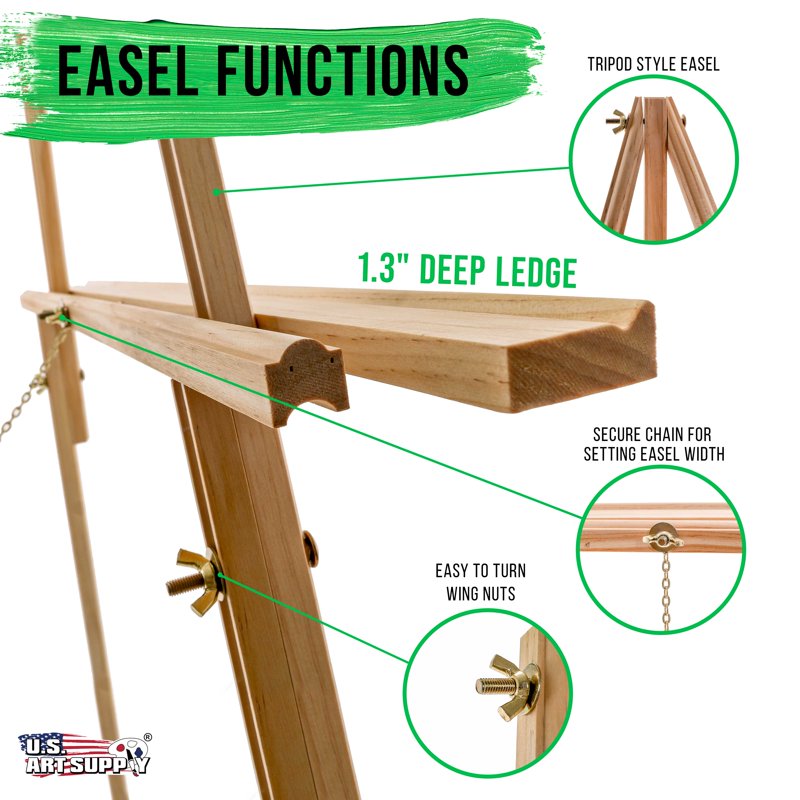Adjustable Wooden Artist Easel with Canvas Support & Tray - 64 Inches