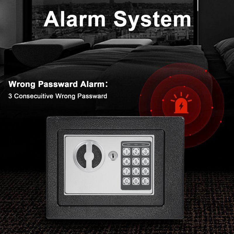 Mini Digital Safe Box 0.22 Cu Ft with Keypad & Key Home Security for Jewelry Cash