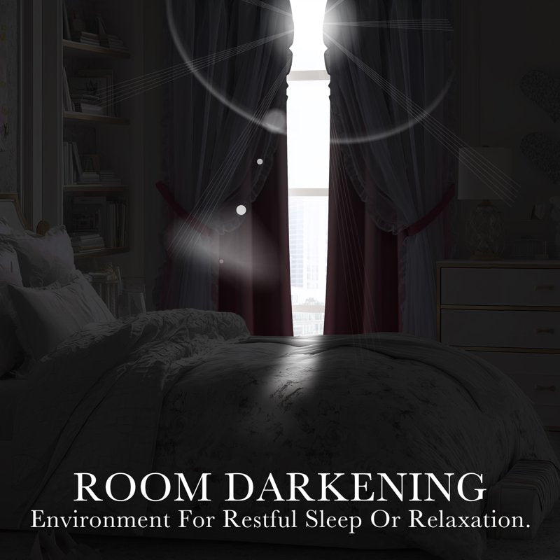 Double Layer Kids Room Blackout Curtains with Ruffle & Ombre Pattern - 2 Panels