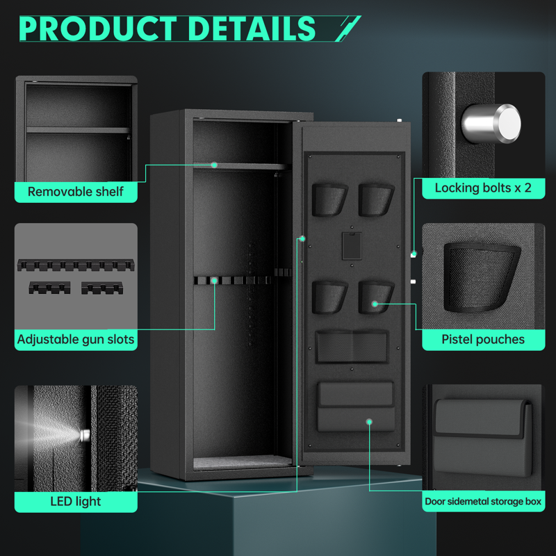 Large Capacity Gun Safe for Rifles and Pistols with Digital Lock and LED Lighting
