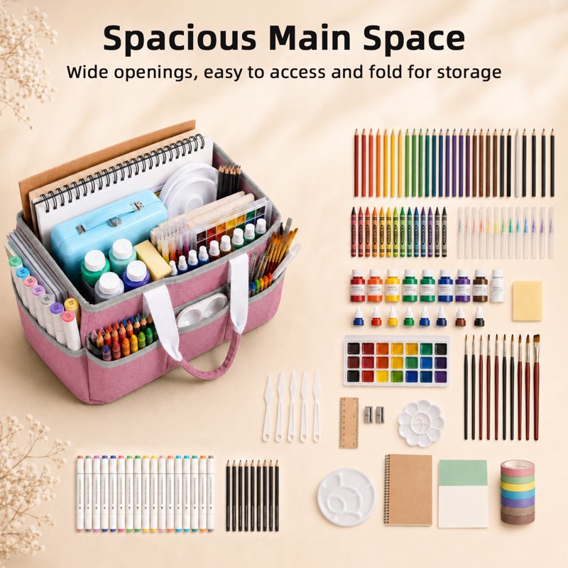 Portable Craft Organizer Tote Bag with Multiple Pockets for Art Supplies