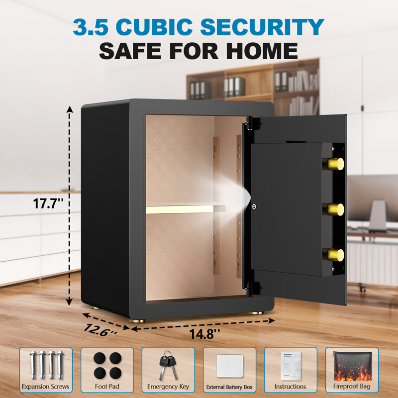 Large 3.5 Cu Ft Digital Home Safe with Fireproof Bag & Alarm System