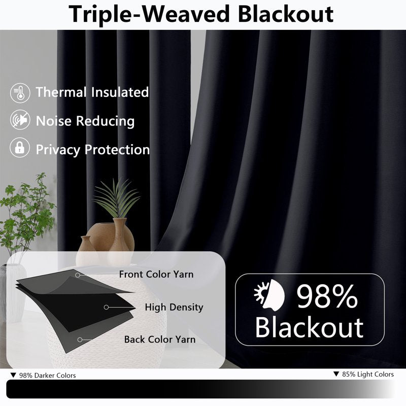 Blackout Window Curtains Set of 2 - Room Darkening Drapes for Small Windows