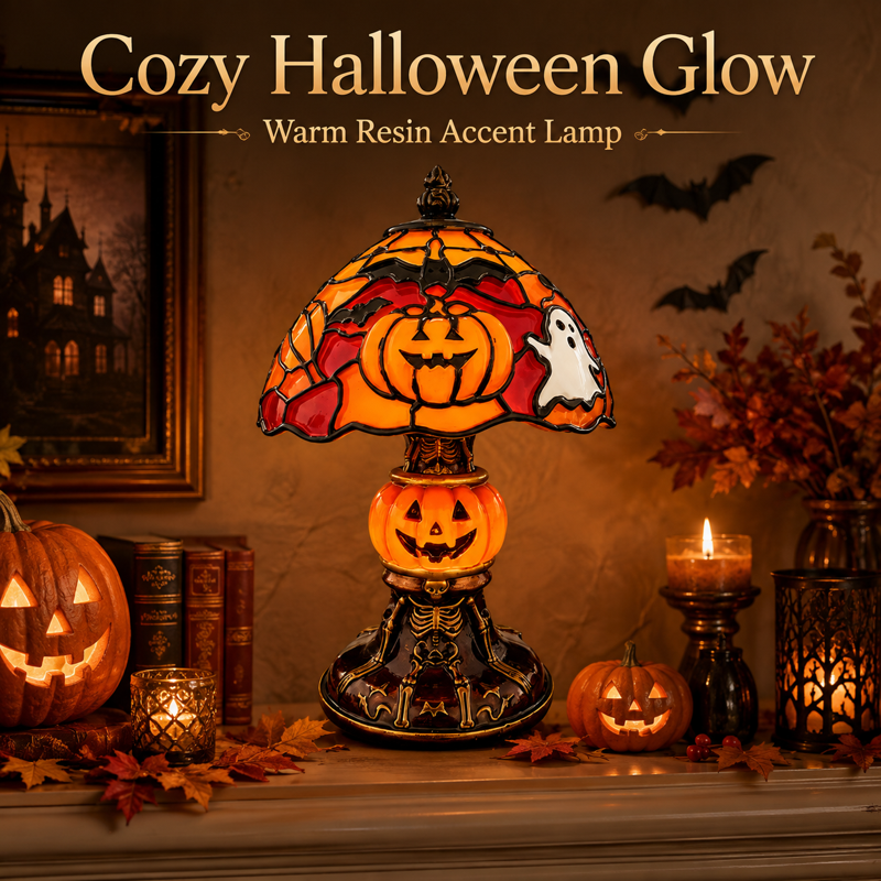 Pumpkin Ghost Table Lamp - 7 Inch Resin Jack O'Lantern Night Light (Variation: Pumpkin Lamp)