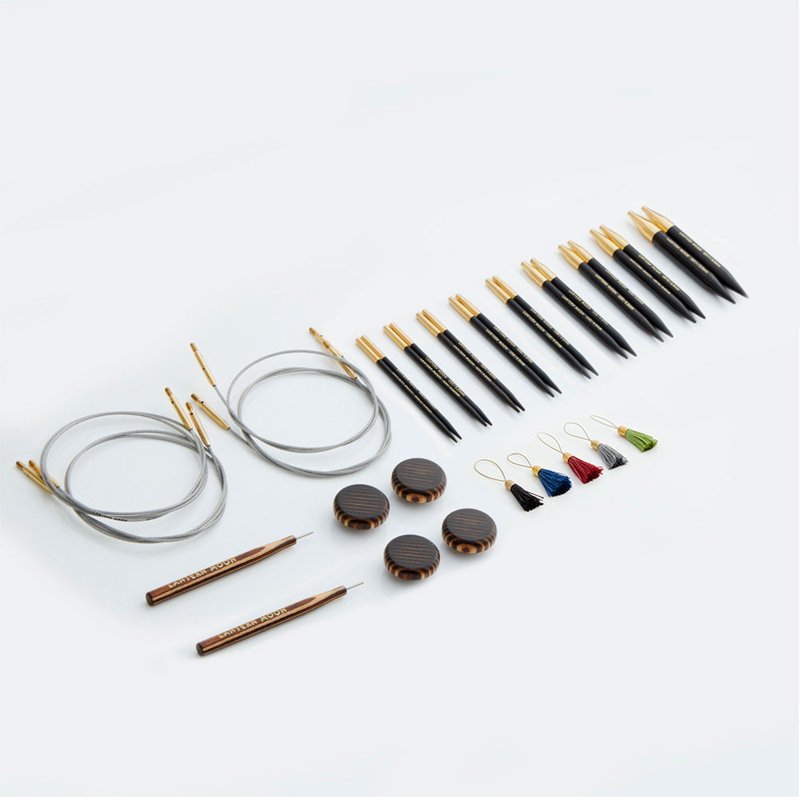 Interchangeable Knitting Needle Set 4-inch Ebony Tips with Cords & Case
