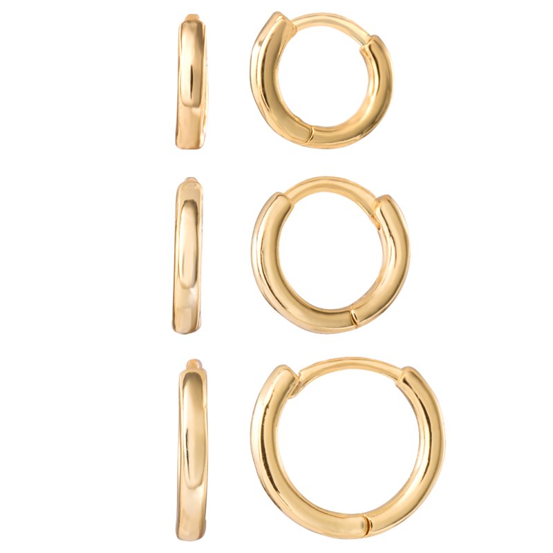 Women's Graduated Hoop Earrings Set - 14kt Gold Flash Plated Brass, Multiple Sizes