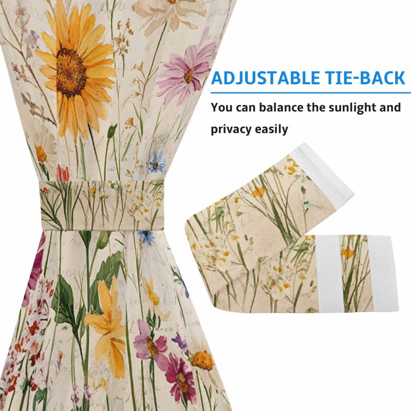 Botanical Floral Door Curtains with Tiebacks - Multi Size Options