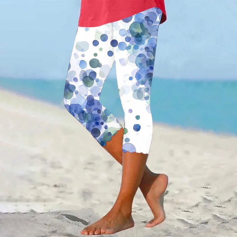 Women's Floral Print High Waist Crop Yoga Pants - Lightweight Summer Capris