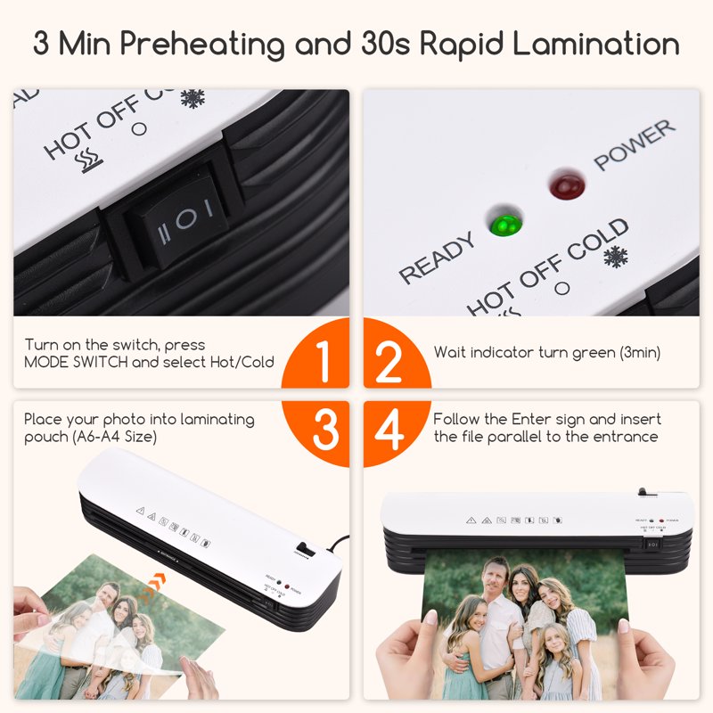 A4 Laminator Machine with Cold & Hot Settings, Paper Trimmer & Corner Rounder, 15 Laminating Sheets - 9 Inch Personal Laminator for Home Office School