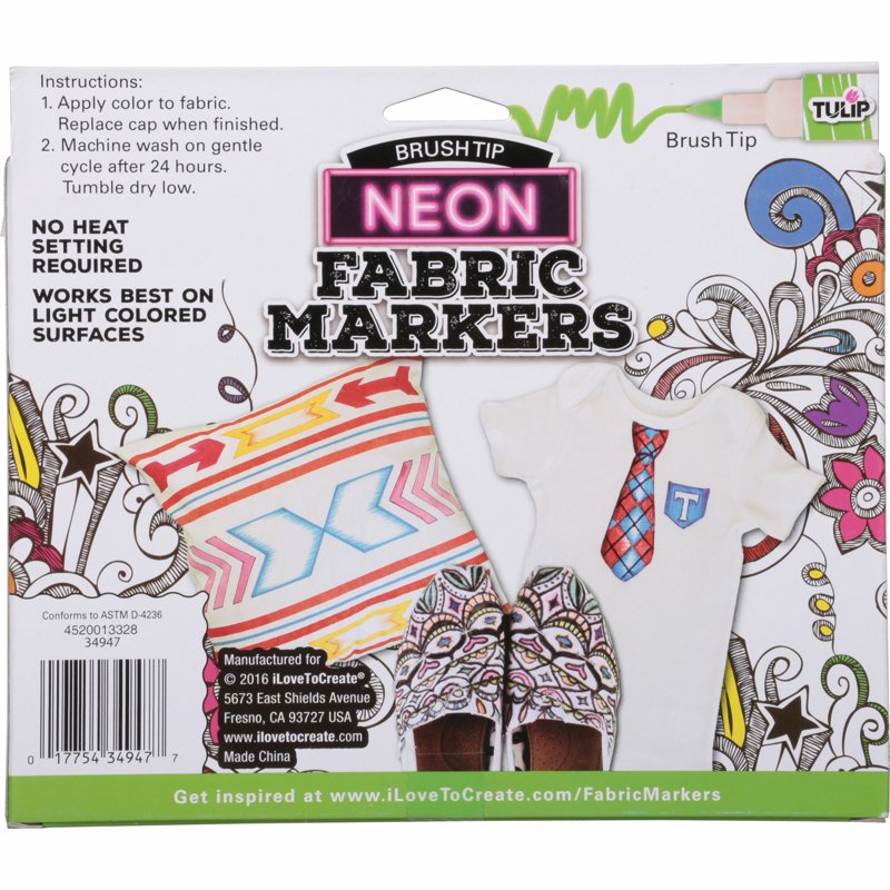 Neon Fabric Markers 10-Pack for DIY Clothing & Textile Art - Bright Colors