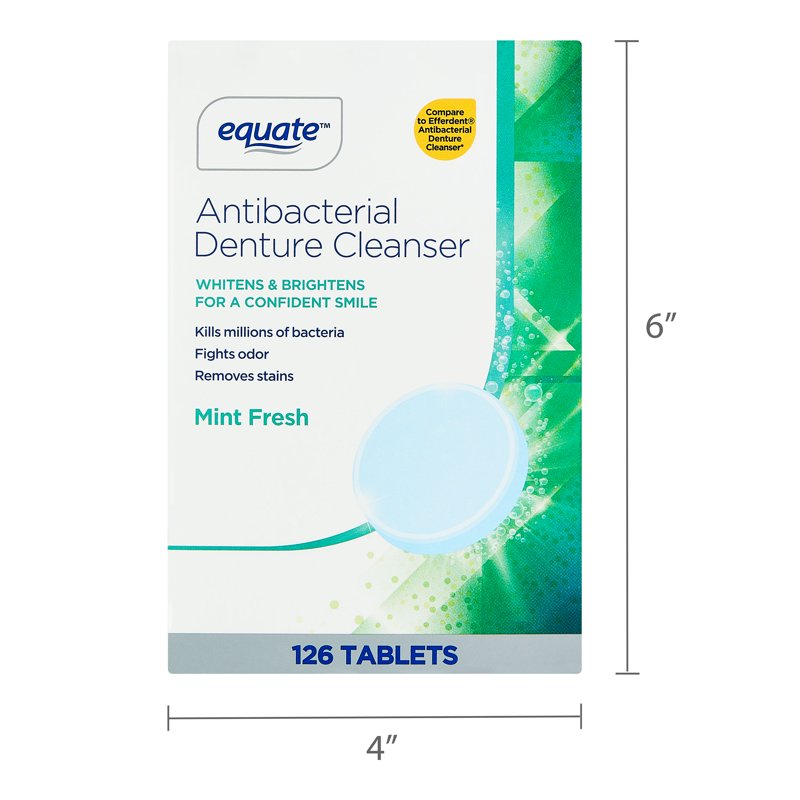 Effervescent Antibacterial Denture Cleanser Tablets - Mint Fresh, 126 Count, Multipack
