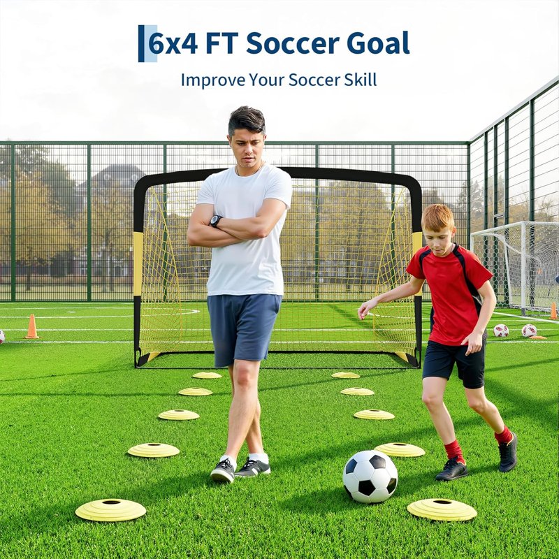 2-Pack 6x4 ft Backyard Soccer Goal Set with Ball, Cones & Stakes