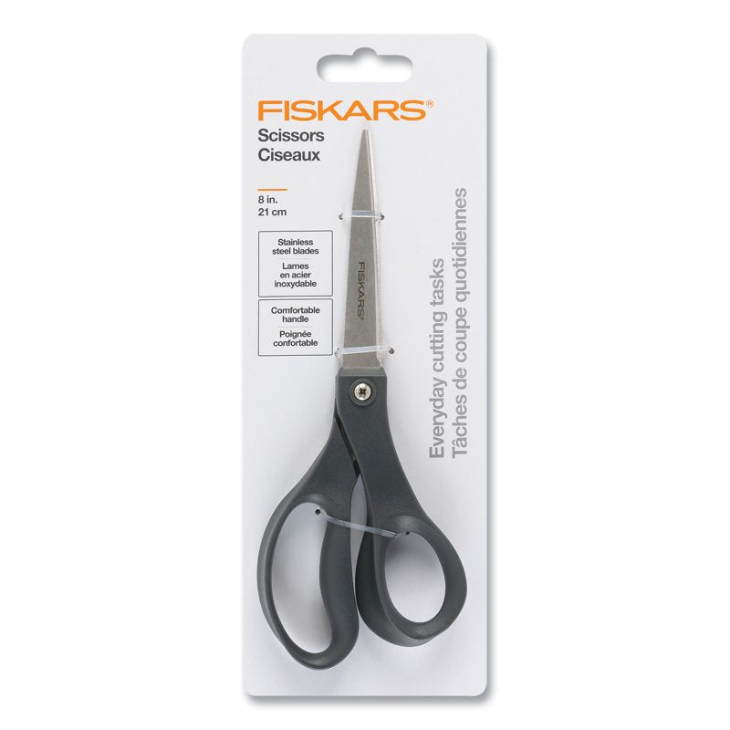 Everyday Scissors 8" Bundle of 2 - Fiskars Pointed 3.75" Blade, Black Straight Handle